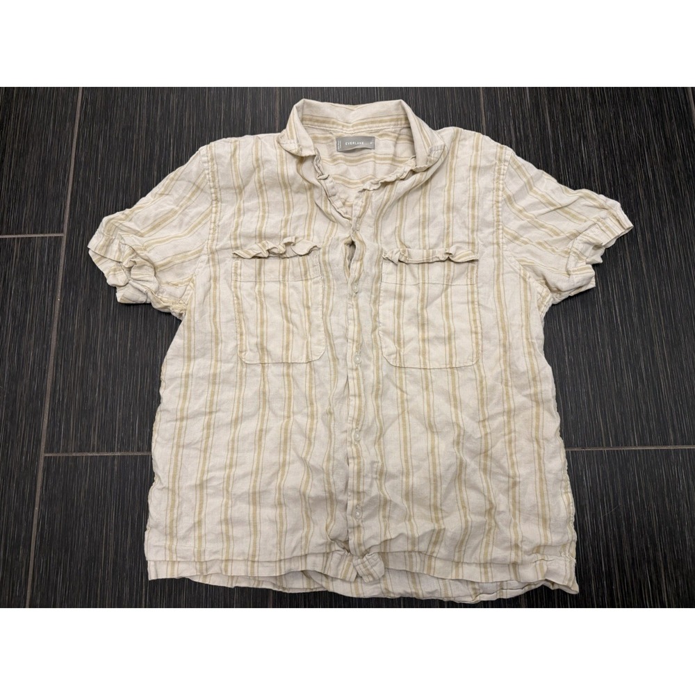 Everlane Mens Sz M Striped 100% Linen Short Sleeve Button-Down Shirt Camp Resort